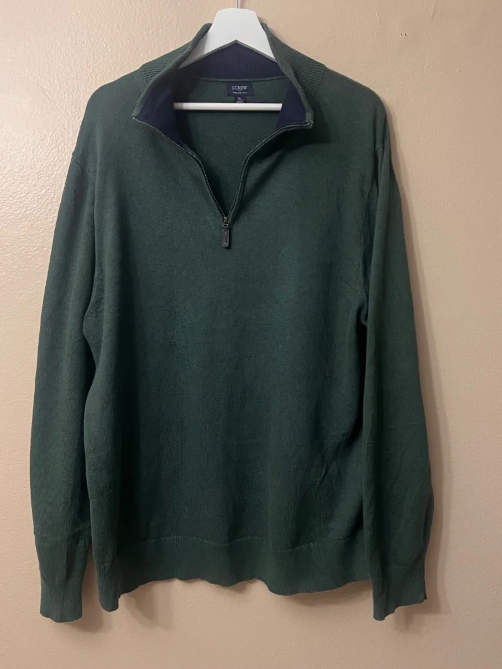 J.Crew Men's Sweater Size XL Dark Green 1/4 Zip Up 100% Cotton